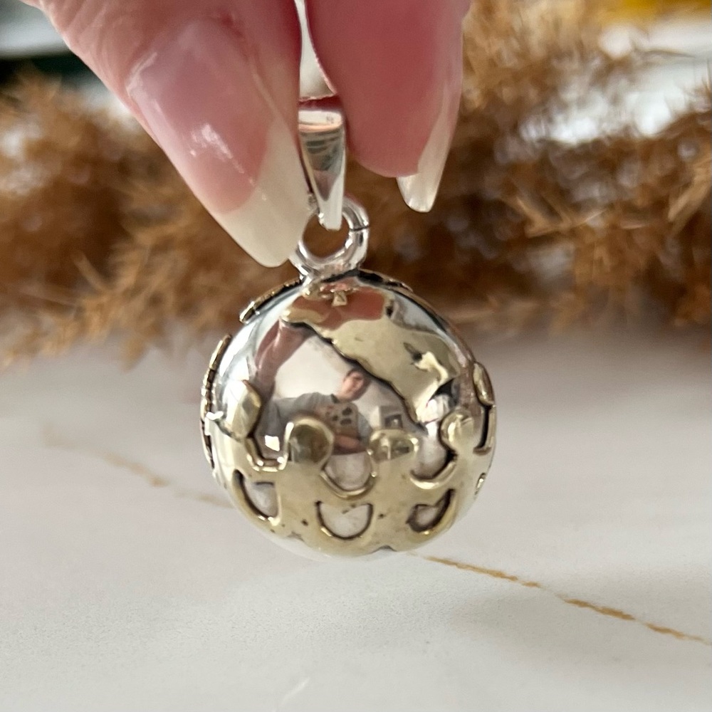 Vintage Sterling Silver Mexico Unity Laton Chiming Orb Pendant - Picture 5 of 6